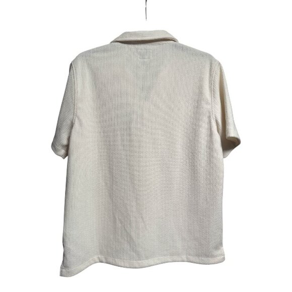 GUESS MEN'S SHORT SLEEVE TEXTURED BUTTON UP SHIRT IVORY CREAM - Picture 5 of 7